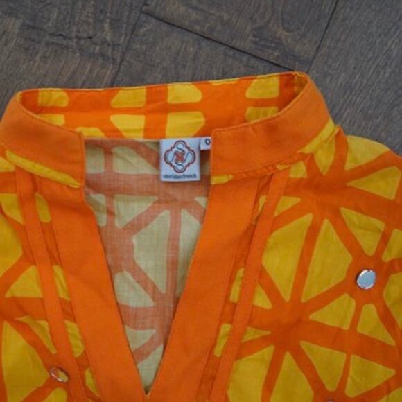 Sheridan French 3/4 Sleeve Printed Faux Button Split Neck Top Orange Womens Sz 0 - Picture 4 of 8